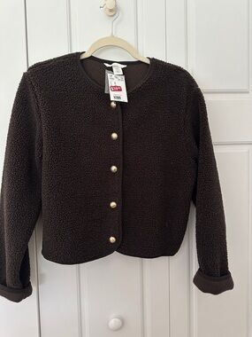 H&M Dark Brown Teddy Button-Front Jacket